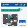 Brother TZe Laminated Removable Label Tapes, 0.35" x 26.2 ft, Black on Green TZE721CS